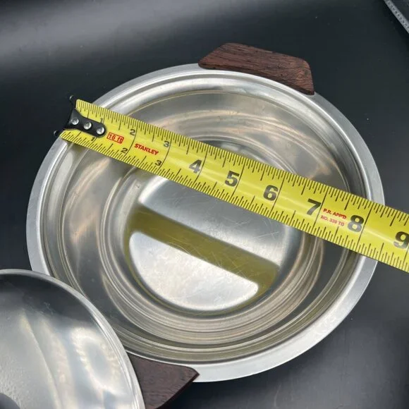 MCM 18/8 Stainless Serving Bowl with Lid Teak Handles Made In Denmark 8.5” - Picture 4 of 14
